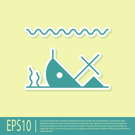 Green Sunken ship at the bottom of the sea icon isolated on yellow background. Vector Illustrationのイラスト素材