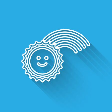 White line Rainbow with sun icon isolated with long shadow. Vector Illustrationのイラスト素材