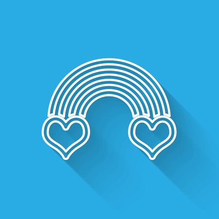 White line Rainbow with heart icon isolated with long shadow. Vector Illustrationのイラスト素材