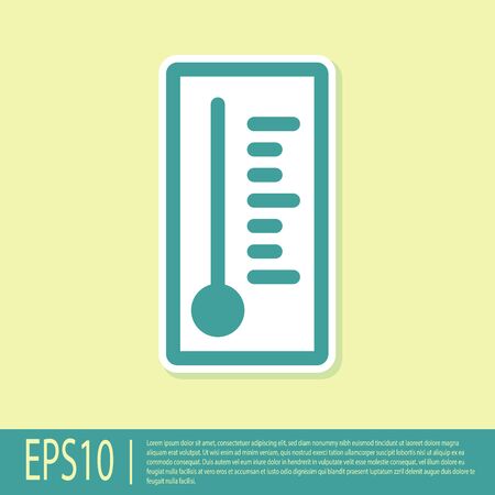 Green Meteorology thermometer measuring heat and cold icon isolated on yellow background. Thermometer equipment showing hot or cold weather. Vector Illustrationのイラスト素材