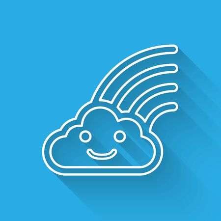 White line Rainbow with clouds icon isolated with long shadow. Vector Illustrationのイラスト素材