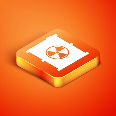 Isometric Radioactive waste in barrel icon isolated on orange background. Toxic refuse keg. Radioactive garbage emissions, environmental pollution. Vector Illustrationのイラスト素材