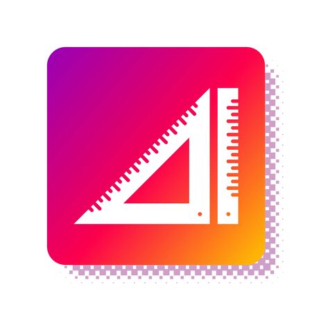 White Triangular ruler icon isolated on white background. Straightedge symbol. Geometric symbol. Square color button. Vector Illustrationのイラスト素材