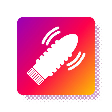 White Dildo vibrator for sex games icon isolated on white background. Sex toy for adult. Vaginal exercise machines for intimate. Square color button. Vector Illustrationのイラスト素材
