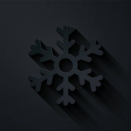 Paper cut Snowflake icon isolated on black background. Paper art style. Vector Illustrationのイラスト素材