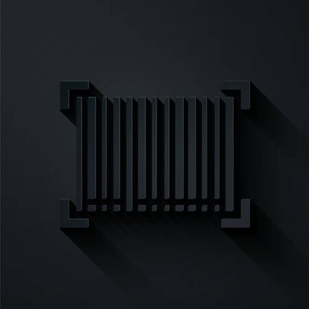 Paper cut Barcode icon isolated on black background. Paper art style. Vector Illustrationのイラスト素材