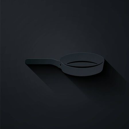 Paper cut Frying pan icon isolated on black background. Fry or roast food symbol. Paper art style. Vector Illustrationのイラスト素材
