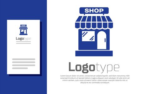 Blue Shopping building or market store icon isolated on white background. Shop construction.のイラスト素材