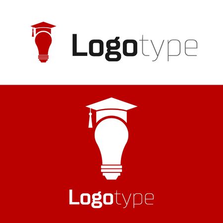 Red Light bulb and graduation cap icon isolated on white background. University Education concept.のイラスト素材