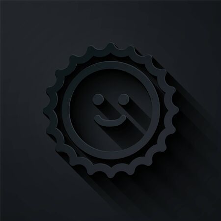 Paper cut Sun icon isolated on black background. Paper art style. Vector Illustrationのイラスト素材