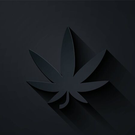 Paper cut Medical marijuana or cannabis leaf icon isolated on black background. Hemp symbol. Paper art style. Vector Illustrationのイラスト素材