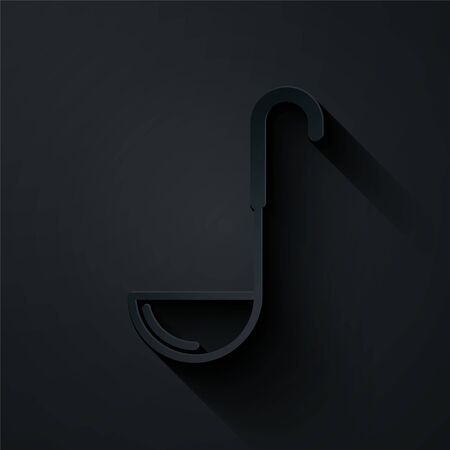 Paper cut Kitchen ladle icon isolated on black background. Cooking utensil. Cutlery spoon sign. Paper art style. Vector Illustrationのイラスト素材