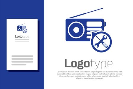 Blue Radio with screwdriver and wrench icon isolated on white background. Adjusting, service, setting, maintenance, repair, fixing.のイラスト素材