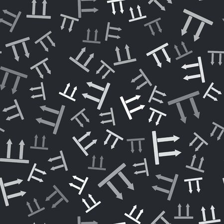 Grey This side up icon isolated seamless pattern on black background. Two arrows indicating top side of packaging. Cargo handled so these arrows always point up. Vector Illustrationのイラスト素材