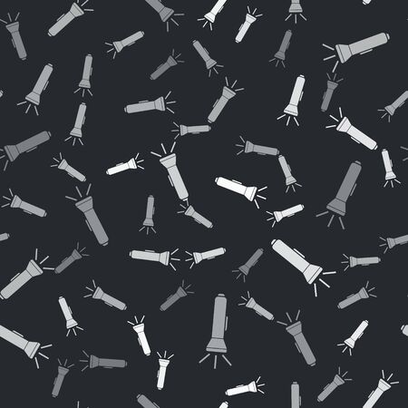 Grey Flashlight icon isolated seamless pattern on black background. Vector Illustrationのイラスト素材