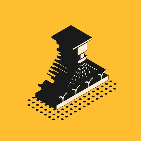 Isometric Automatic irrigation sprinklers icon isolated on yellow background. Watering equipment. Garden element. Spray gun icon.  Vector Illustrationのイラスト素材