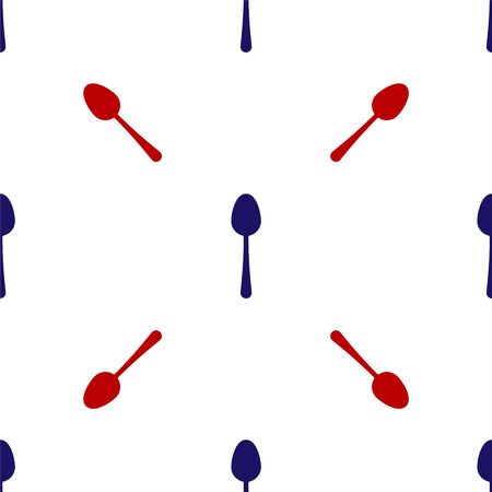 Blue and red Spoon icon isolated seamless pattern on white background. Cooking utensil. Cutlery sign. Vector Illustrationのイラスト素材