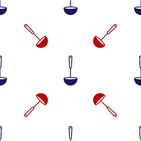Blue and red Kitchen ladle icon isolated seamless pattern on white background. Cooking utensil. Cutlery spoon sign. Vector Illustrationのイラスト素材