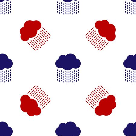 Blue and red Cloud with rain icon isolated seamless pattern on white background. Rain cloud precipitation with rain drops. Vector Illustrationのイラスト素材
