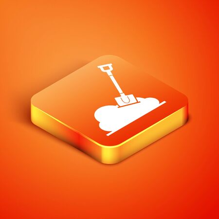 Isometric Shovel in the ground icon isolated on orange background. Gardening tool. Tool for horticulture, agriculture, farming. Vector Illustrationのイラスト素材