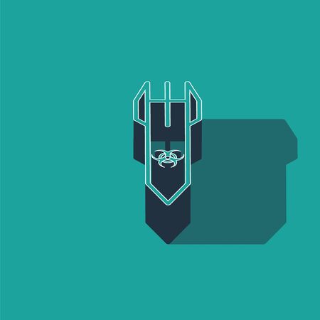 Isometric Biohazard rocket icon isolated on green background. Rocket bomb flies down. Vector Illustrationのイラスト素材