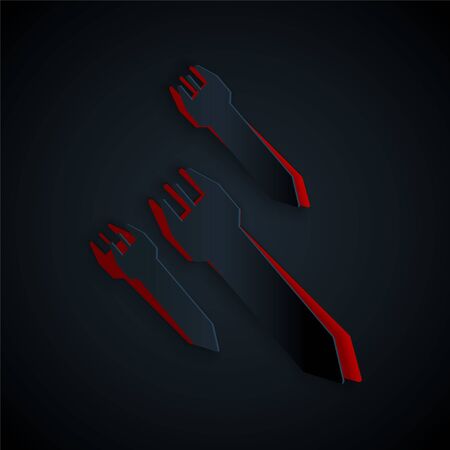 Paper cut Rocket icon isolated on black background. Paper art style. Vector Illustrationのイラスト素材