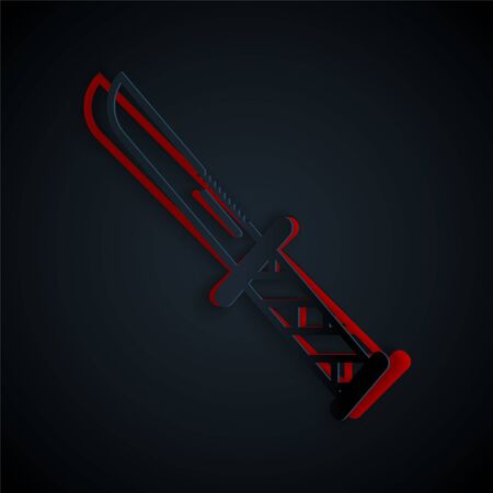 Paper cut Military knife icon isolated on black background. Paper art style. Vector Illustrationのイラスト素材