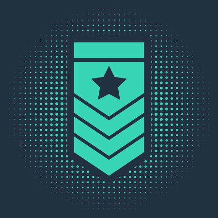 Green Chevron icon isolated on blue background. Military badge sign. Abstract circle random dots. Vector Illustrationのイラスト素材