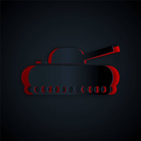 Paper cut Military tank icon isolated on black background. Paper art style. Vector Illustrationのイラスト素材