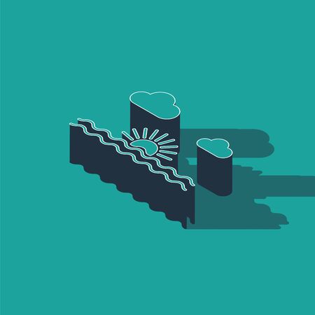 Isometric Sunset icon isolated on green background. Vector Illustrationのイラスト素材