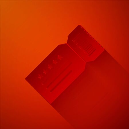 Paper cut Ticket icon isolated on red background. Paper art style. Vector Illustrationのイラスト素材