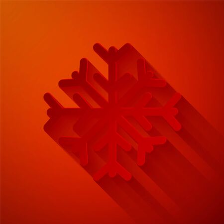 Paper cut Snowflake icon isolated on red background. Paper art style. Vector Illustrationのイラスト素材
