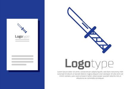 Blue Military knife icon isolated on white background. Logo design template element. Vector Illustrationのイラスト素材
