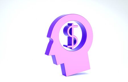 Purple Business man planning mind icon isolated on white background. Human head with dollar symbol. Idea to earn money. Business investment growth. 3d illustration 3D renderの写真素材