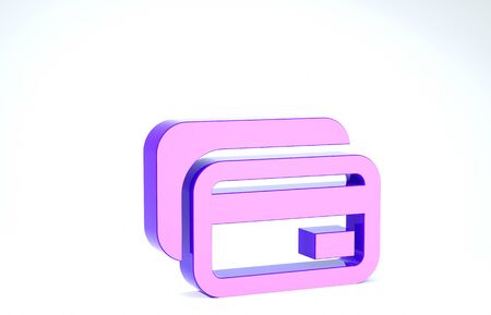 Purple Credit card icon isolated on white background. Online payment. Cash withdrawal. Financial operations. Shopping sign. 3d illustration 3D renderの写真素材
