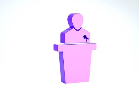 Purple Speaker icon isolated on white background. Orator speaking from tribune. Public speech. Person on podium. 3d illustration 3D renderの写真素材