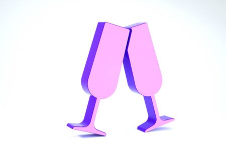 Purple Glasses of champagne icon isolated on white background. 3d illustration 3D renderの写真素材