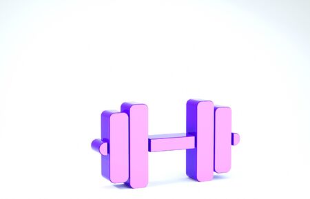 Purple Dumbbell icon isolated on white background. Muscle lifting icon, fitness barbell, gym icon, sports equipment symbol, exercise bumbbell. 3d illustration 3D renderの写真素材