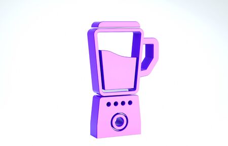 Purple Blender icon isolated on white background. Kitchen electric stationary blender with bowl. Cooking smoothies, cocktail or juice. 3d illustration 3D renderの写真素材