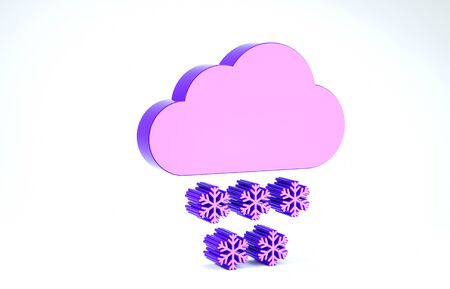 Purple Cloud with snow icon isolated on white background. Cloud with snowflakes. Single weather icon. Snowing sign. 3d illustration 3D renderの写真素材