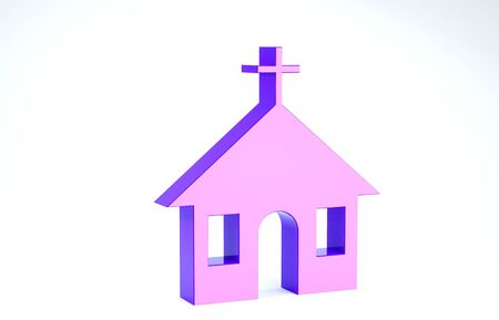 Purple Church building icon isolated on white background. Christian Church. Religion of church. 3d illustration 3D renderの写真素材