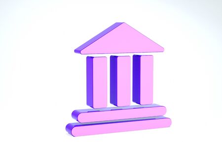 Purple Bank building icon isolated on white background. 3d illustration 3D renderの写真素材