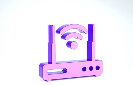 Purple Router and wifi signal symbol icon isolated on white background. Wireless modem router. Computer technology internet. 3d illustration 3D renderの写真素材