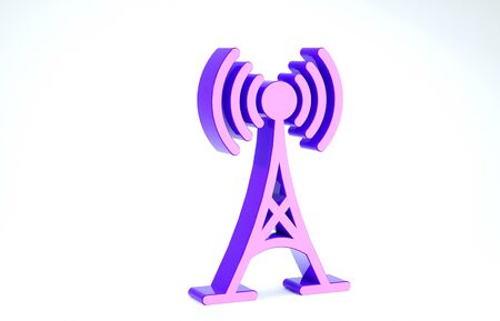 Purple Antenna icon isolated on white background. Radio antenna wireless. Technology and network signal radio antenna. 3d illustration 3D renderの写真素材