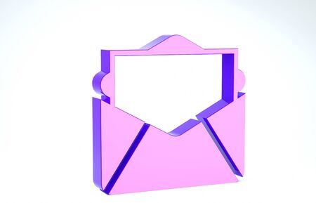 Purple Mail and e-mail icon isolated on white background. Envelope symbol e-mail. Email message sign. 3d illustration 3D renderの写真素材