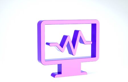 Purple Computer monitor with cardiogram icon isolated on white background. Monitoring icon. ECG monitor with heart beat hand drawn. 3d illustration 3D renderの写真素材