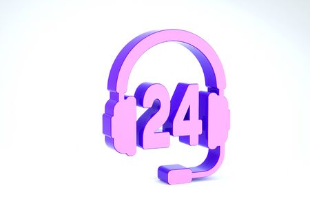 Purple Headphone for support or service icon isolated on white background. Consultation, hotline, call center, faq, maintenance, assistance. 3d illustration 3D renderの写真素材