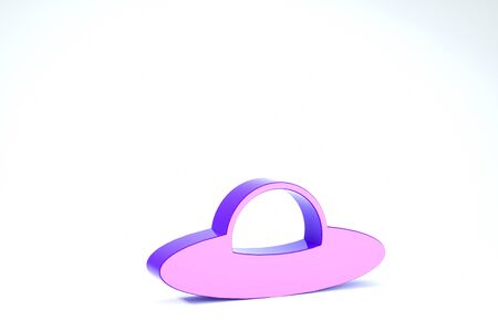 Purple UFO flying spaceship icon isolated on white background. Flying saucer. Alien space ship. Futuristic unknown flying object. 3d illustration 3D renderの写真素材