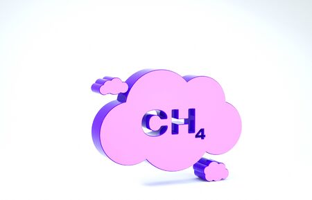 Purple Methane emissions reduction icon isolated on white background. CH4 molecule model and chemical formula. Marsh gas. Natural gas. 3d illustration 3D renderの写真素材