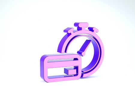 Purple Fast payments icon isolated on white background. Fast money transfer payment. Financial services, fast loan, time is money, cash back concept. 3d illustration 3D renderの写真素材